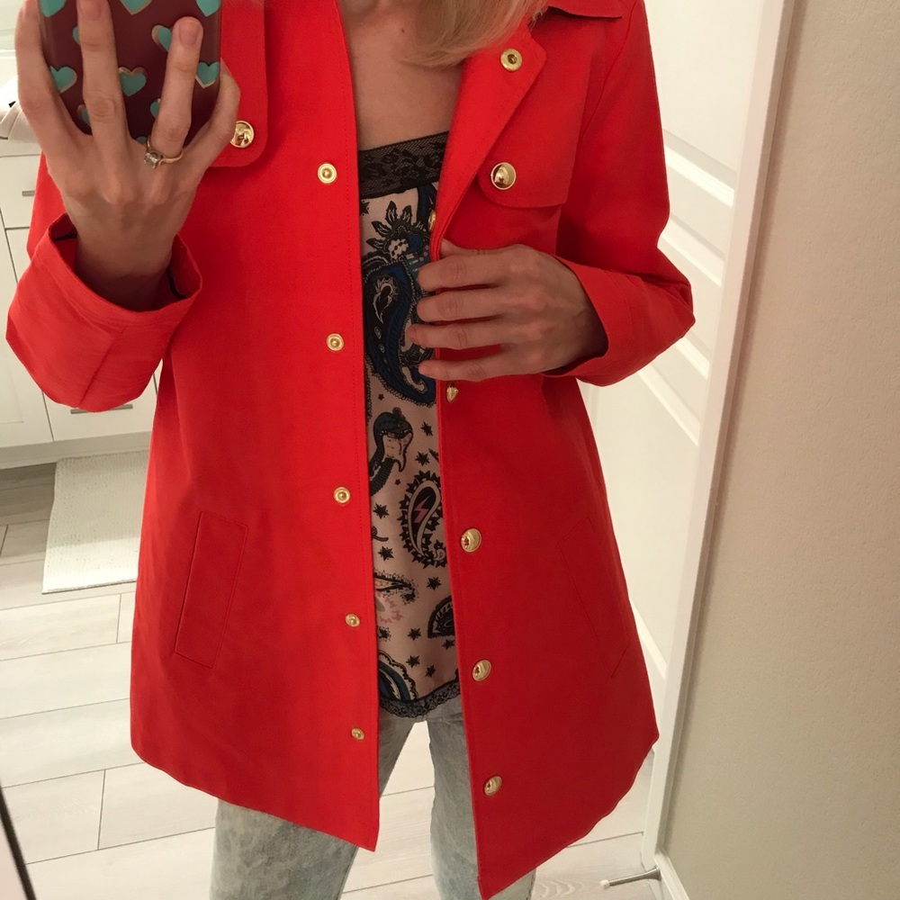 Tommy Hilfiger Red Raincoat Hooded Sz XS Gold - Picture 2 of 8